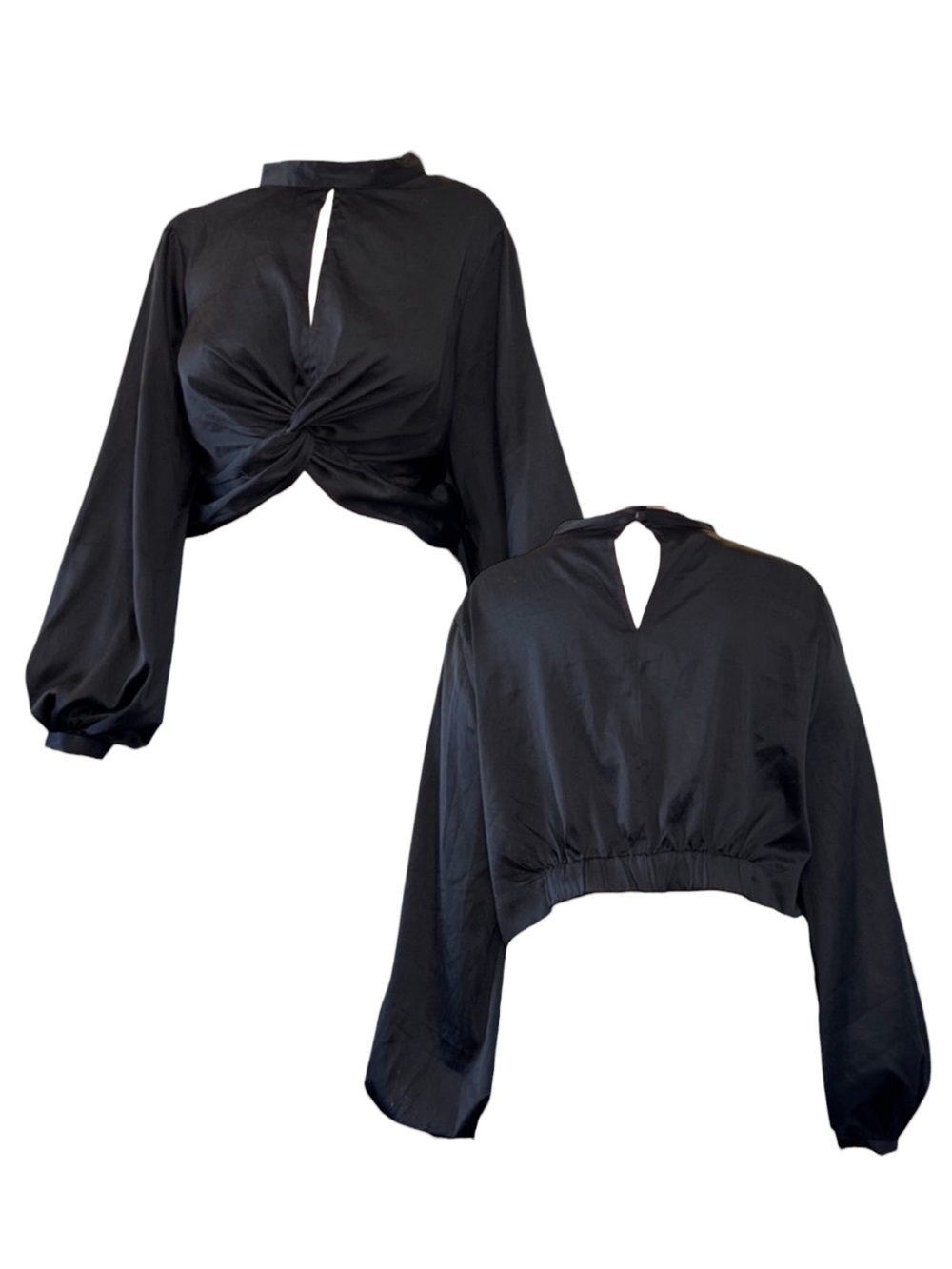 ASOS Black Twist-Knot Long Sleeve Crop Top